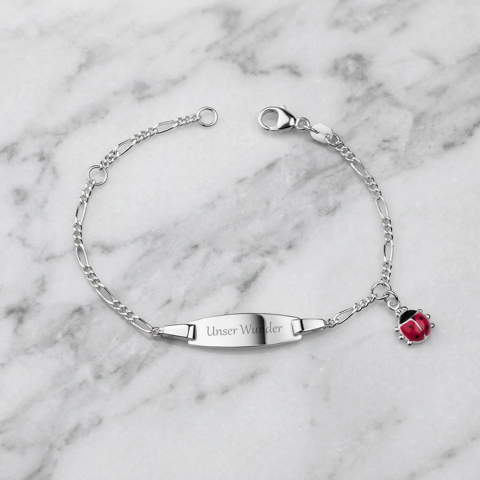 Marienkäfer Armband mit Gravur (Silber)