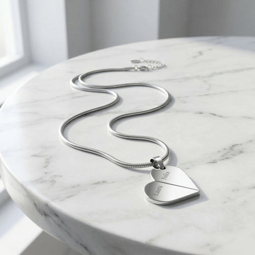 Falt-Herz & Zylinder Halskette mit Gravur