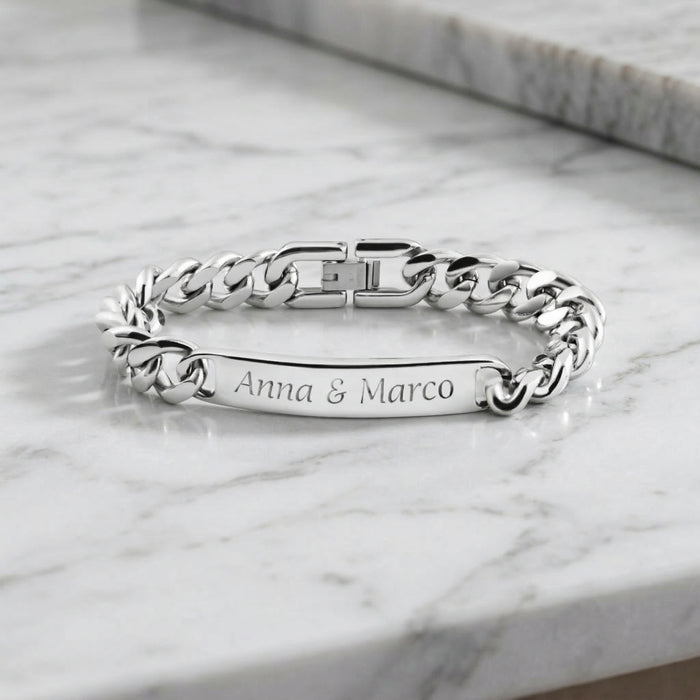 Matheus Panzerarmband mit Gravurplatte (Silber)