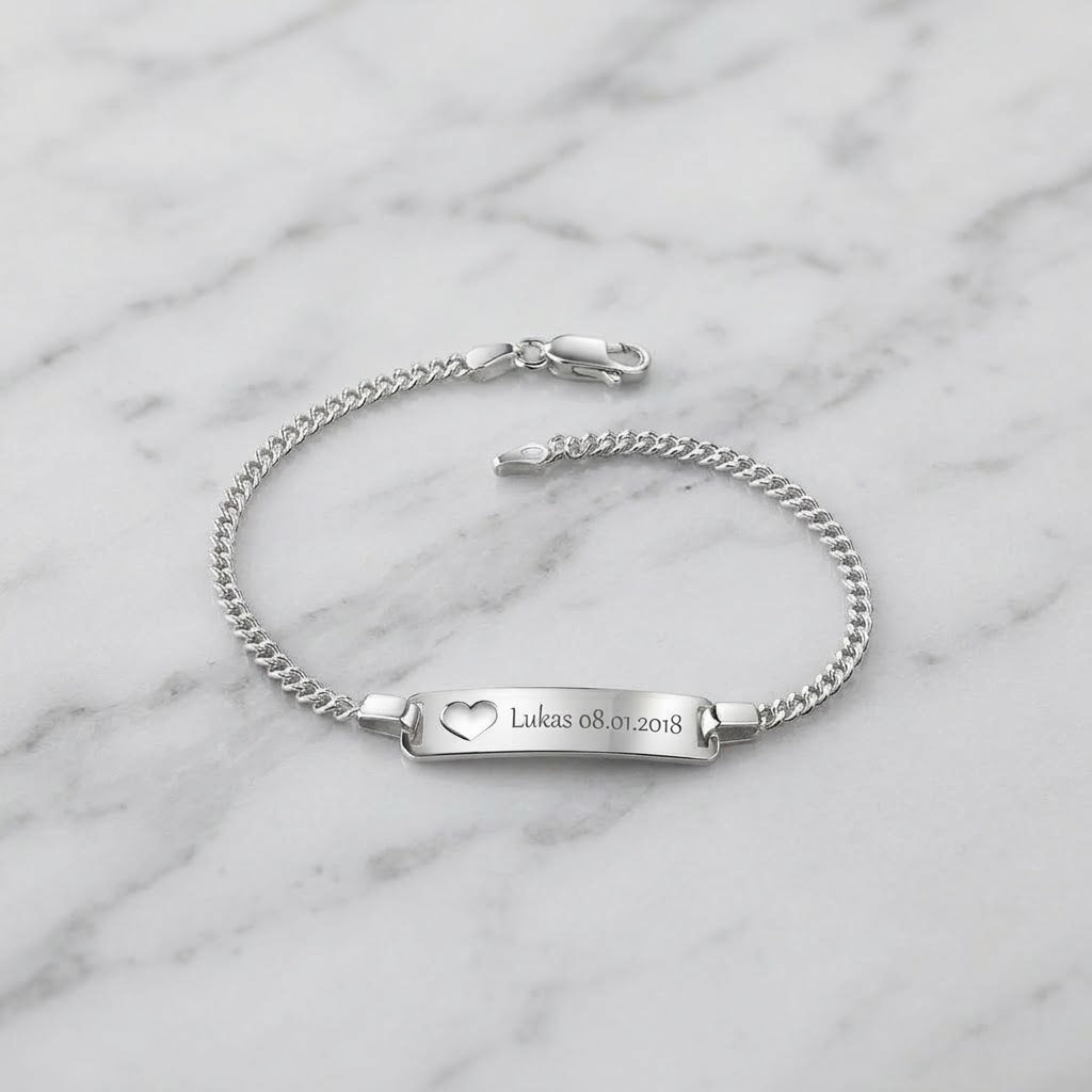 Herzarmband mit Gravur (Silber)