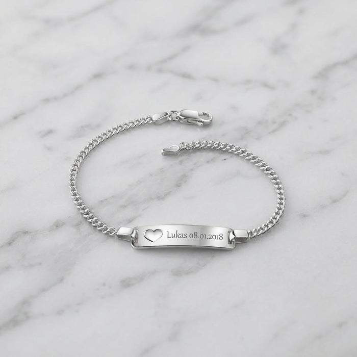 Herzarmband mit Gravur (Silber)